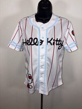 Sanrio Hello Kitty Baseball style Jersey Women XS Anime Button Front Pinstripe
